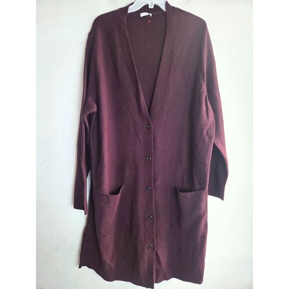 J.Jill Burgunday Purple Cotton Knit Button Front Duster Cardigan Sweater size 2X - Picture 1 of 9